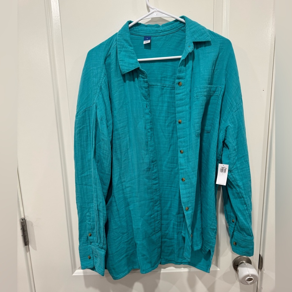 Old Navy Teal Long-Sleeve Button-Up Shirt Jacket